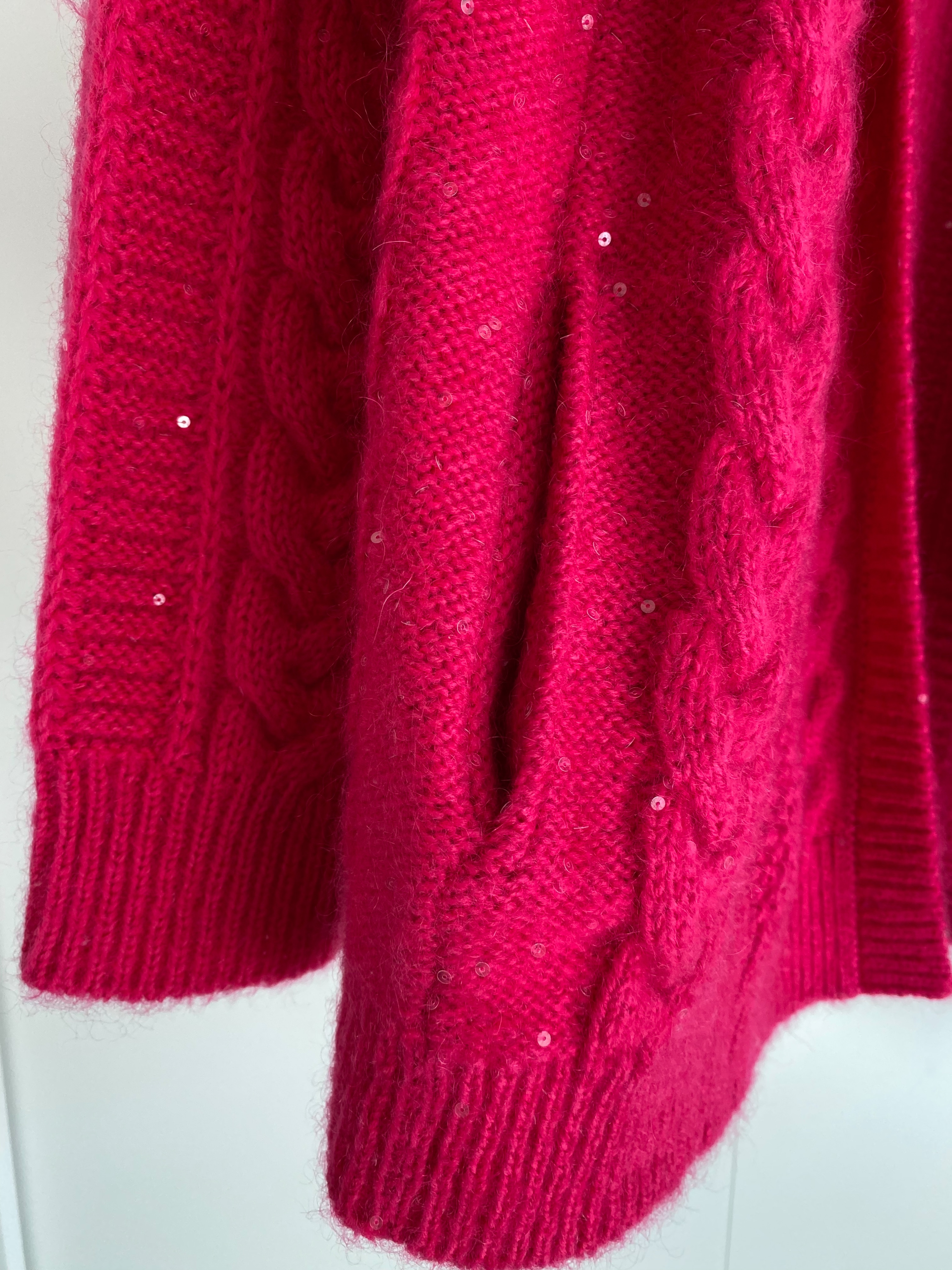 Saint Laurent Fuchsia mohair cable knit hooded cardigan Size M