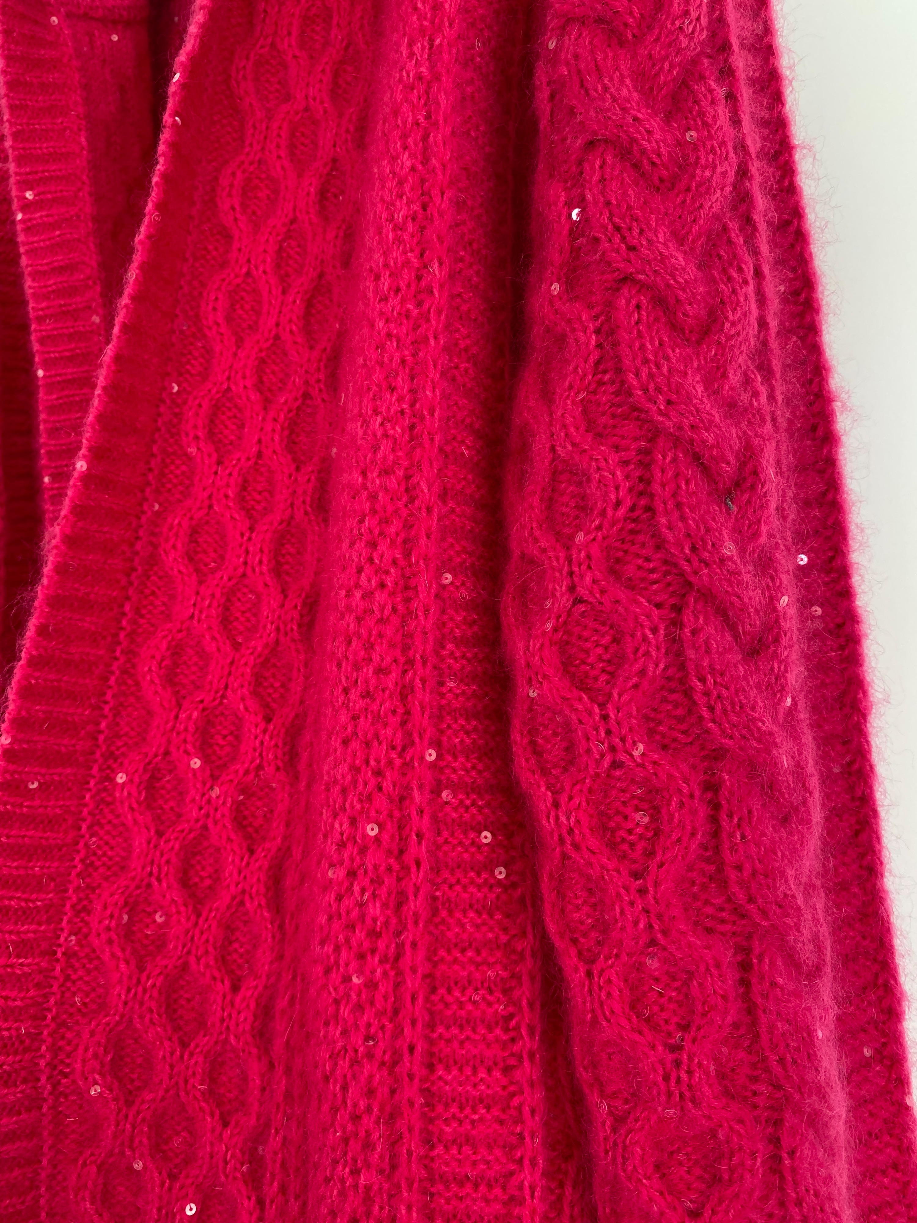 Saint Laurent Fuchsia mohair cable knit hooded cardigan Size M