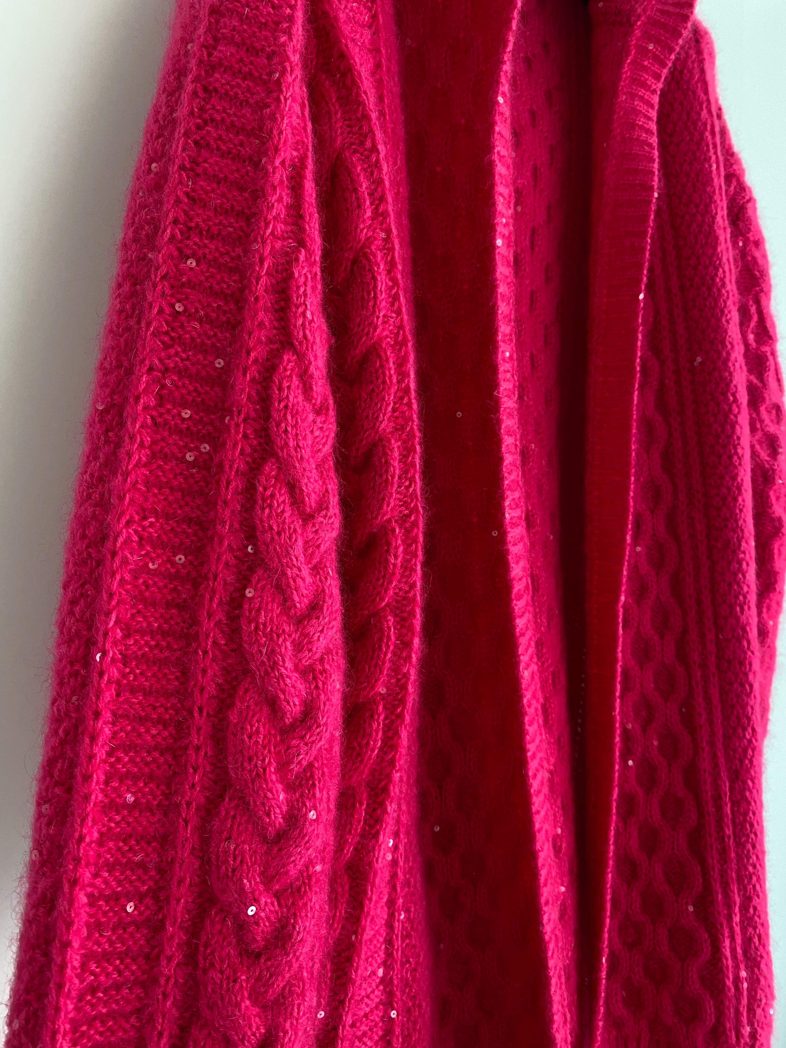 Saint Laurent Fuchsia mohair cable knit hooded cardigan Size M