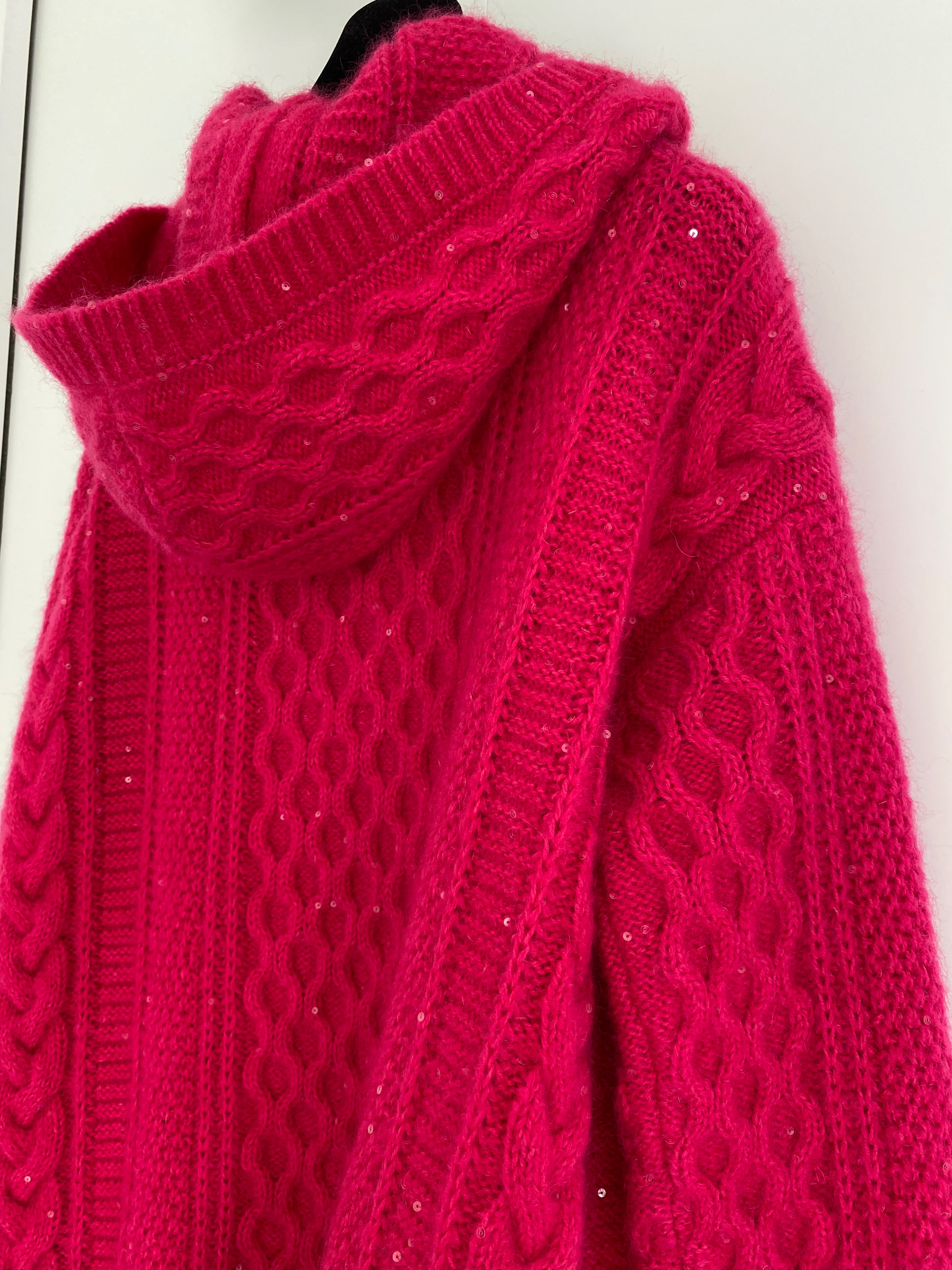 Saint Laurent Fuchsia mohair cable knit hooded cardigan Size M