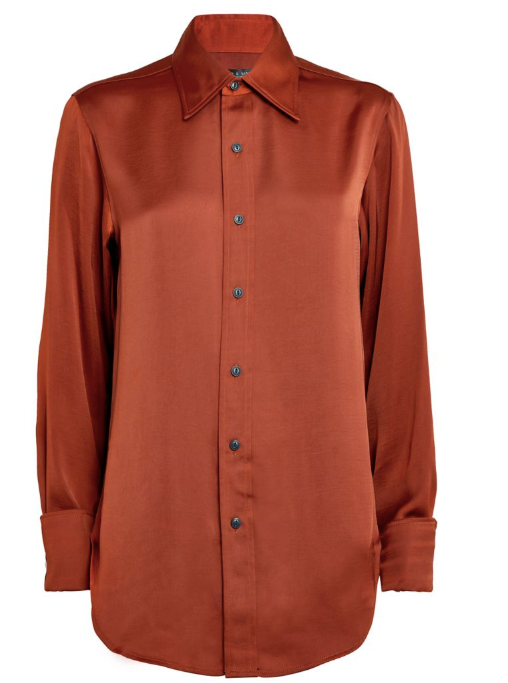 Rag  Bone Burnt Copper Satin Delphine Shirt Size M recycled polyester/polyester