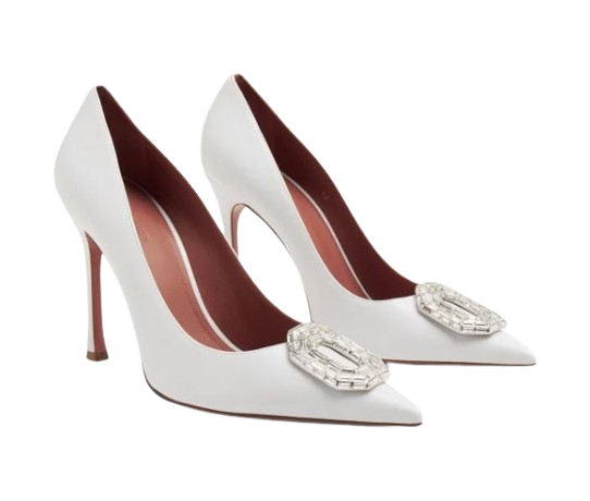 Preowned Amina Muaddi White Leather Camelia Pumps Size 39