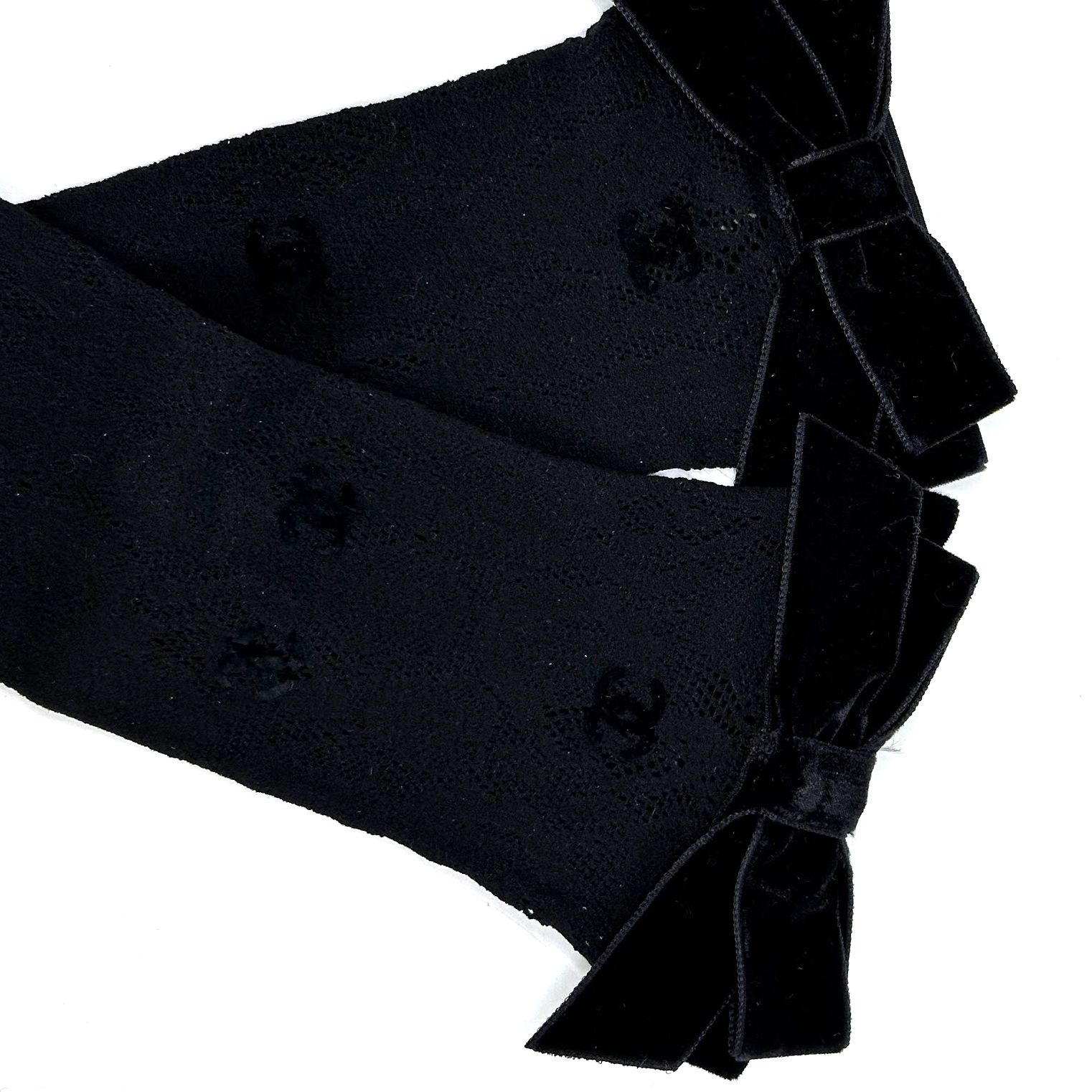 Chanel Black CC Lace Bow Embellished Socks Size M polyamide/elastane