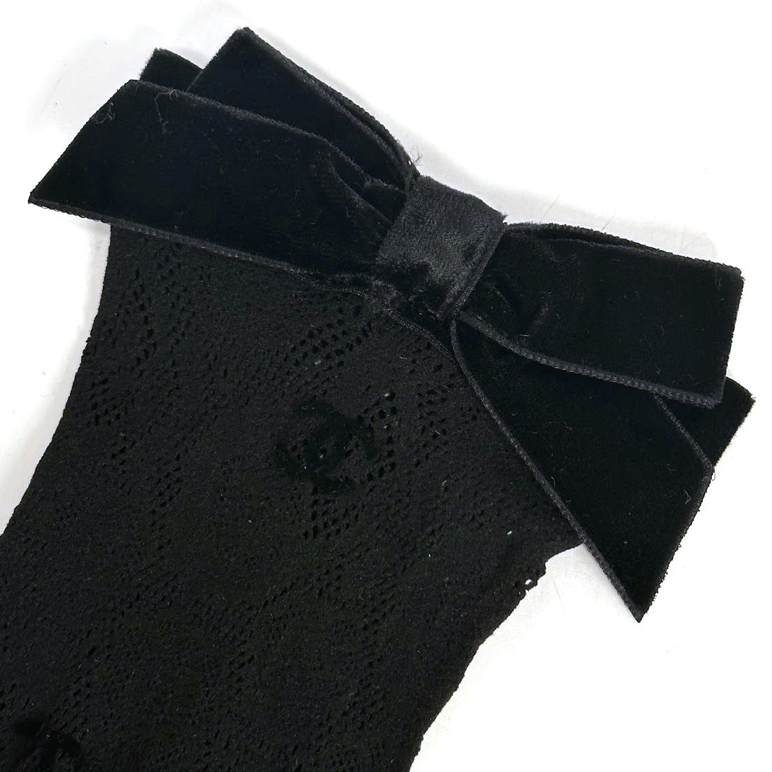 Chanel Black CC Lace Bow Embellished Socks Size M polyamide/elastane