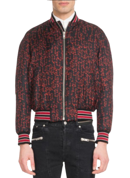 Men's Preowned Givenchy Black and Red Silk Bomber Jacket Size M Red  navy