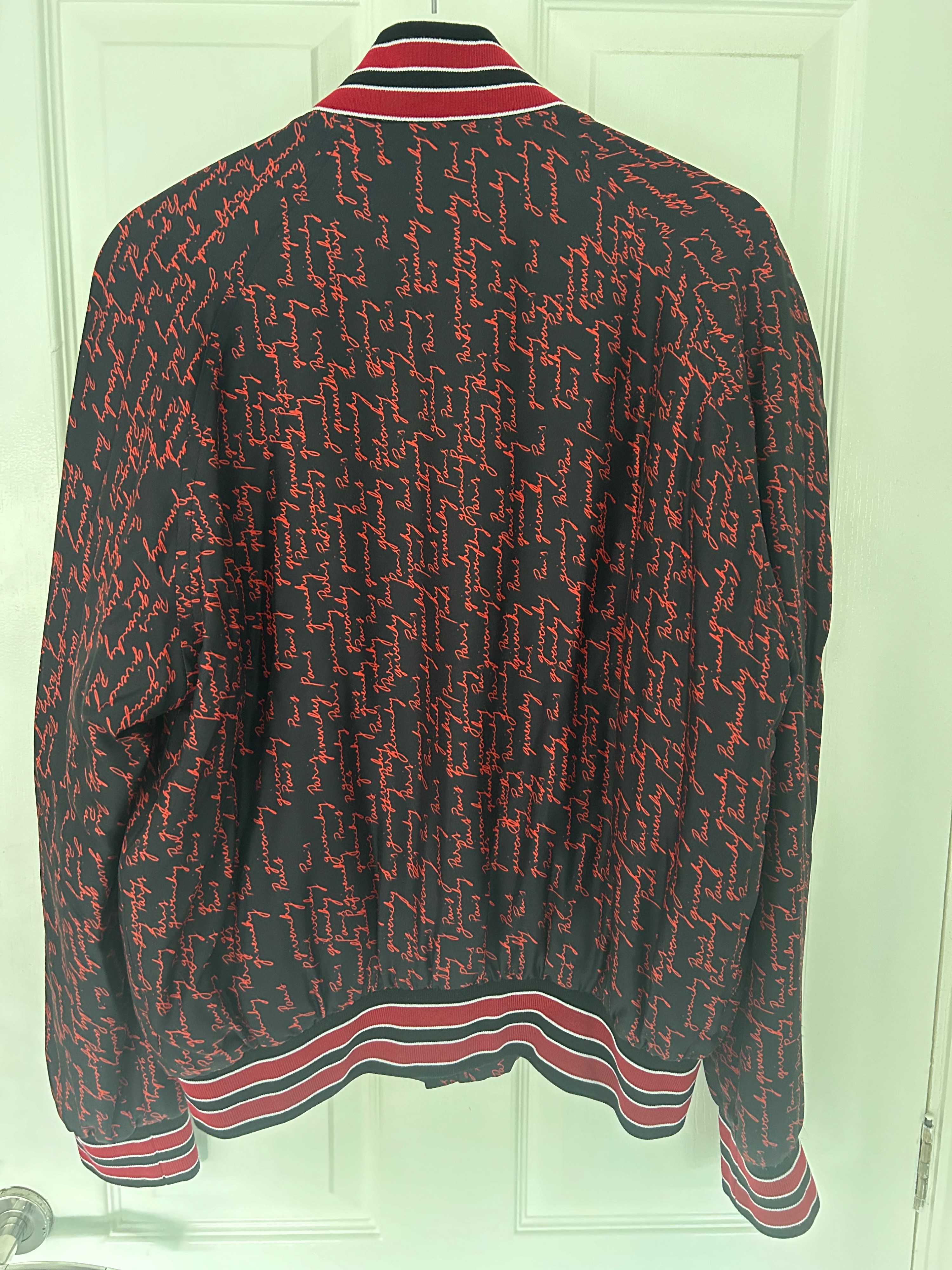 Men's Preowned Givenchy Black and Red Silk Bomber Jacket Size M Red  navy