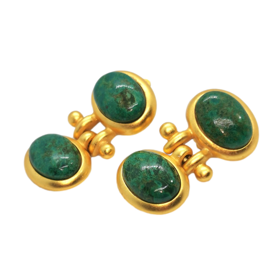 Preowned CCori Vintage Gold Tone Moss Agate Earrings Yellow metal