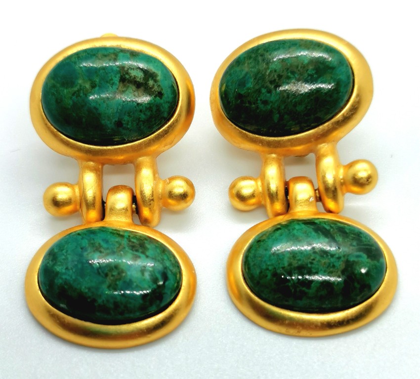 Preowned CCori Vintage Gold Tone Moss Agate Earrings Yellow metal