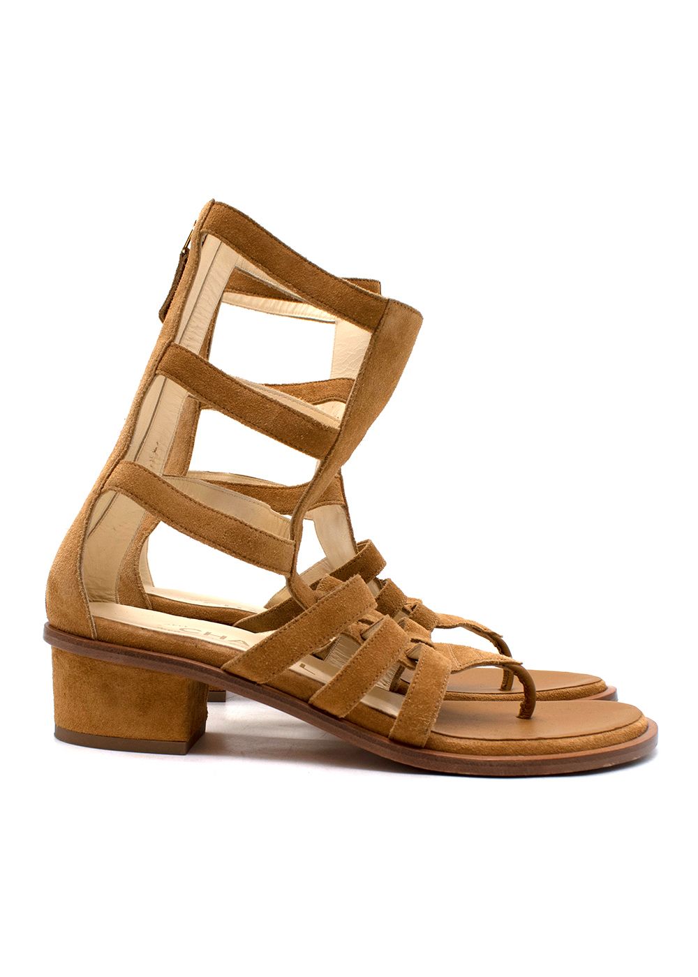 Preowned Chanel Tan Suede Block Heel Gladiator Sandals Size 37