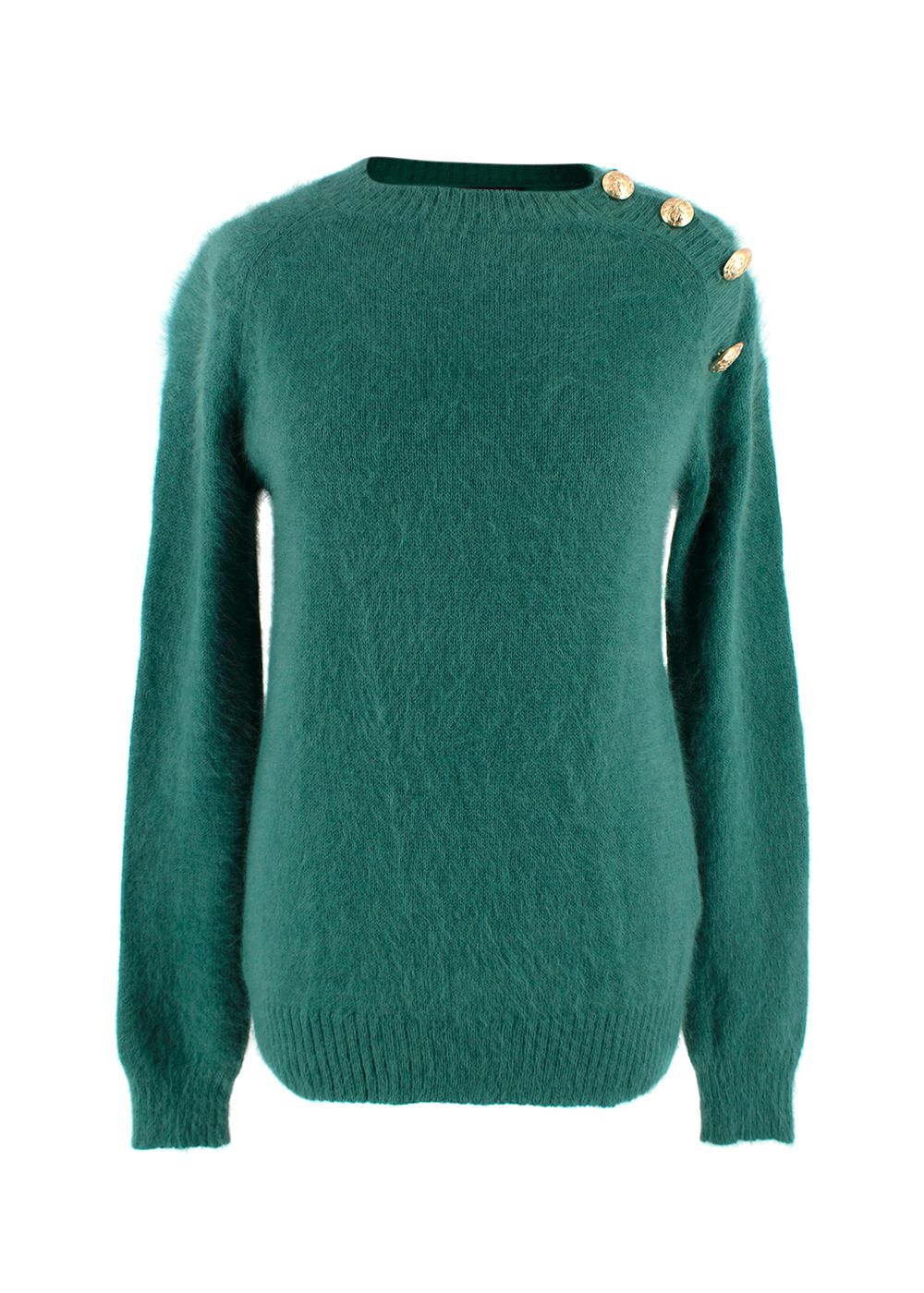 Balmain Green Jumper with Gold Button Detail Size S Emerald Green wool