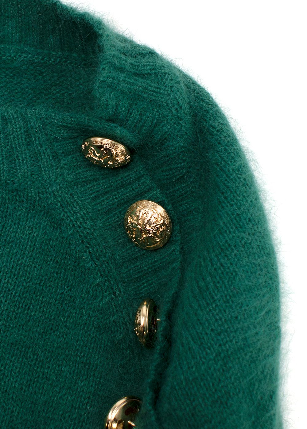 Balmain Green Jumper with Gold Button Detail Size S Emerald Green wool