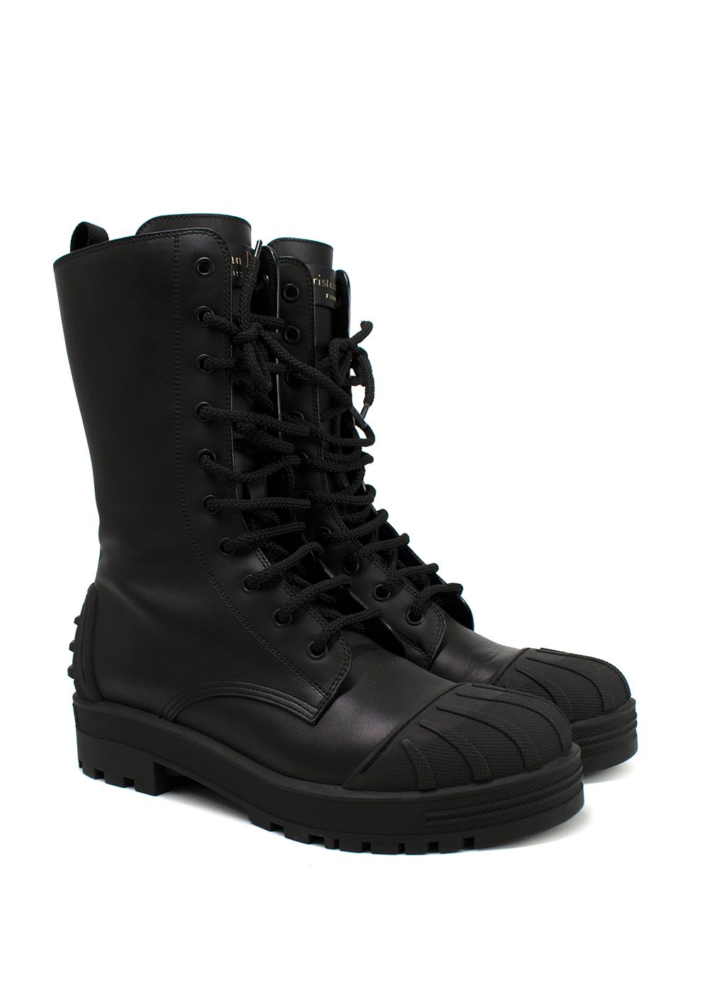 Preowned Dior Black Lace-Up Dioriron Combat Boots Size 39 leather