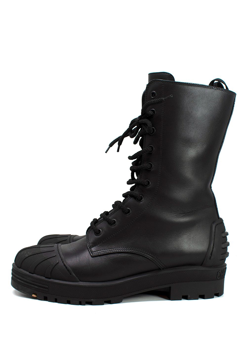 Preowned Dior Black Lace-Up Dioriron Combat Boots Size 39 leather