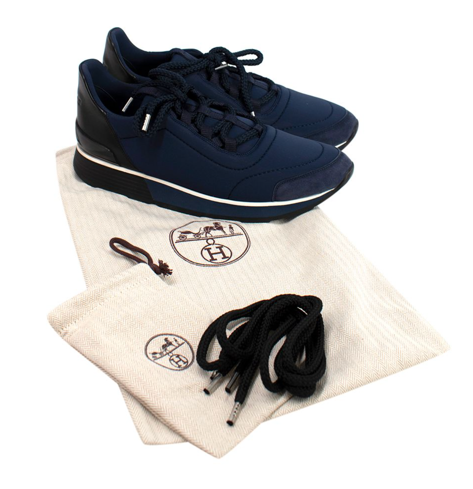 Hermes Navy and Black Canvas and Leather Sneakers Size 39 navy black white suede