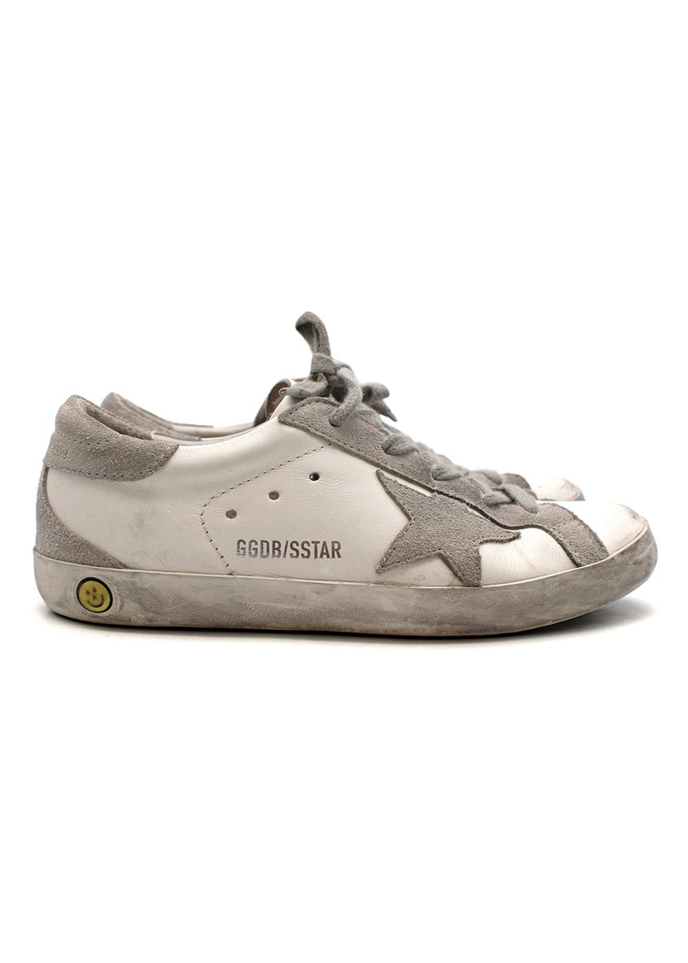 Boys Preowned Golden Goose superstar white logo distressed trainers Size 6 Years + leather