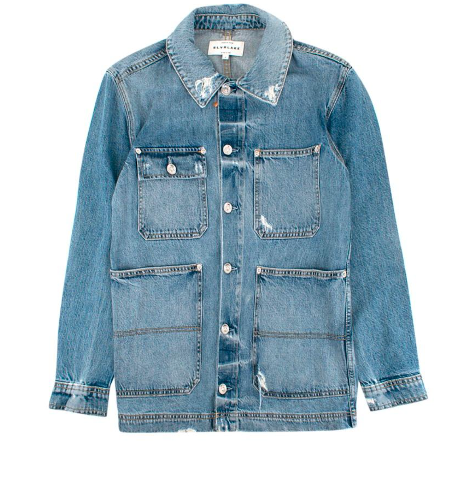 SLVRLAKE Distressed Denim Worker Utility Jacket Size S Blue