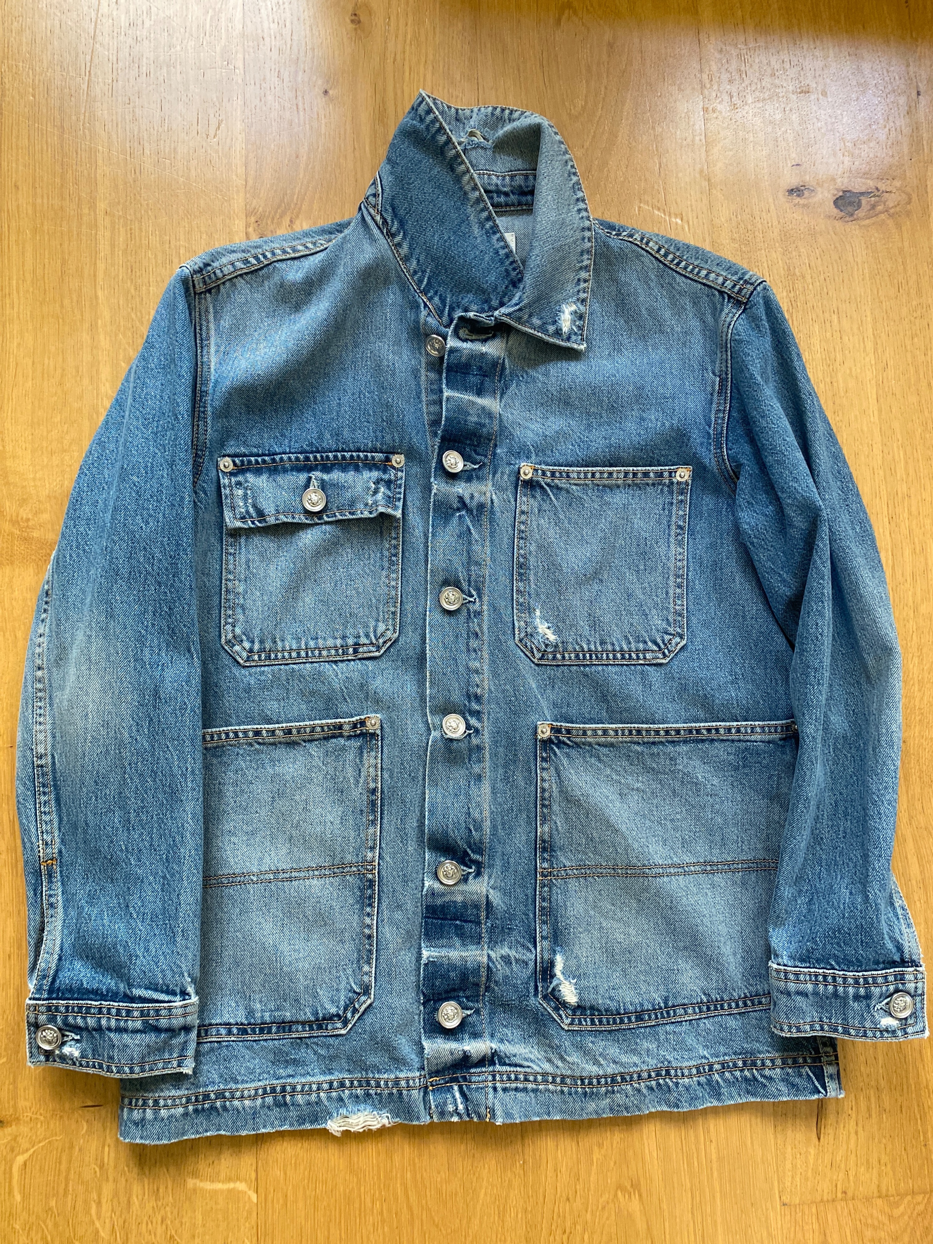 SLVRLAKE Distressed Denim Worker Utility Jacket Size S Blue