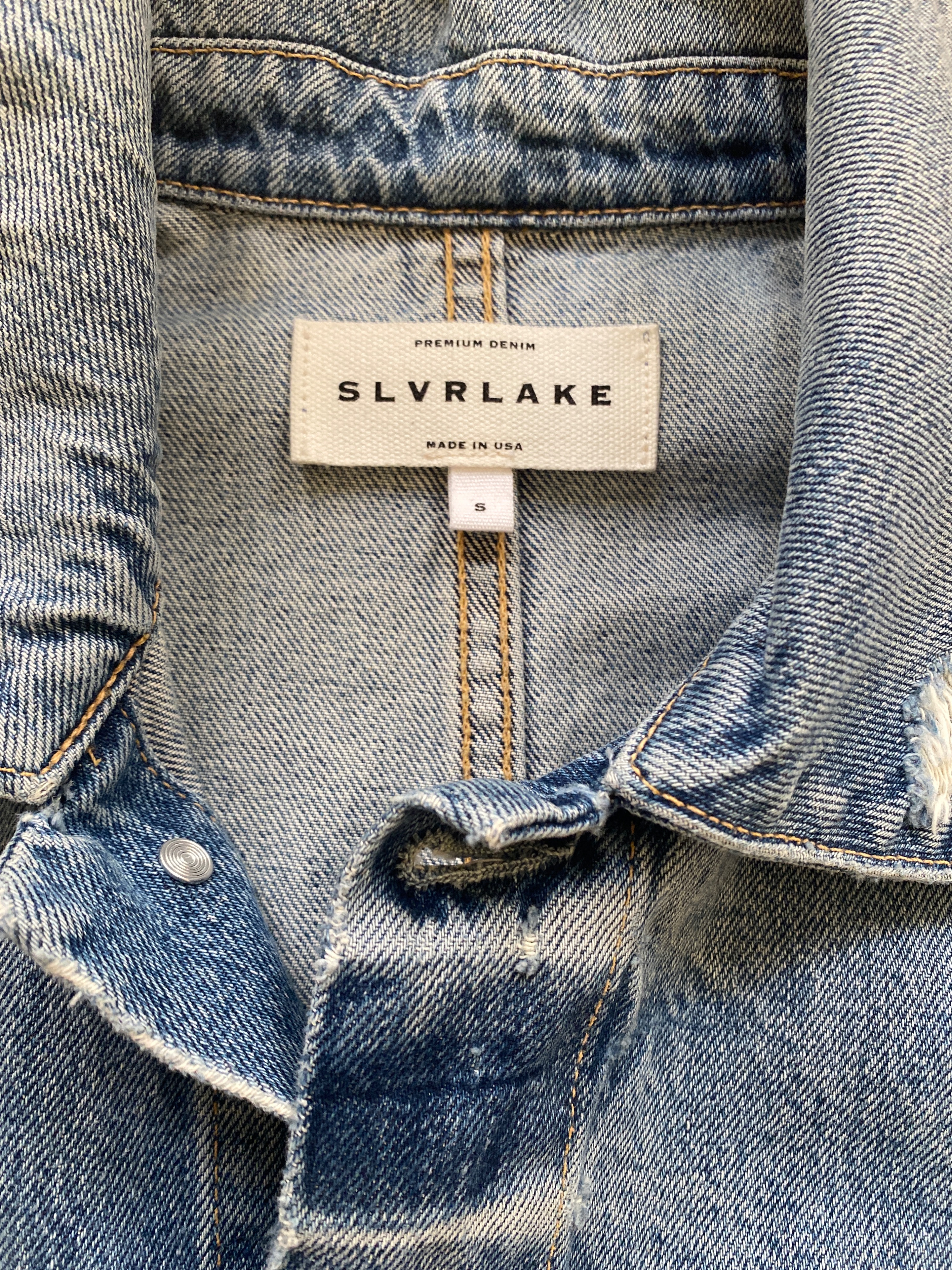 SLVRLAKE Distressed Denim Worker Utility Jacket Size S Blue