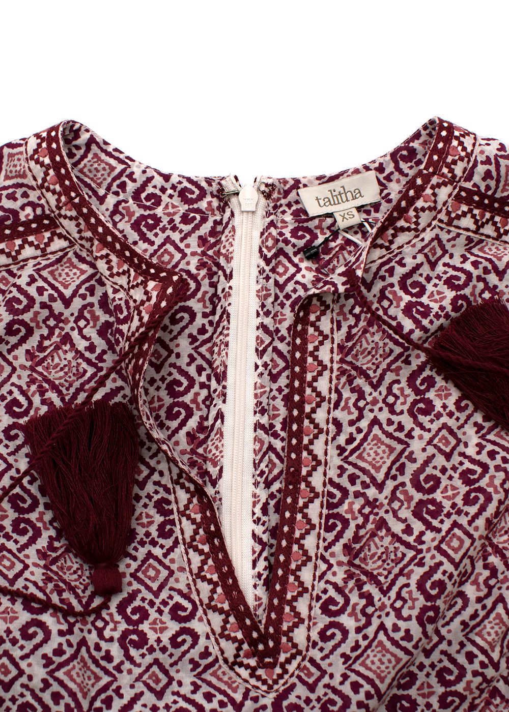 Talitha Burgundy Block Print Cotton Tunic Size XS