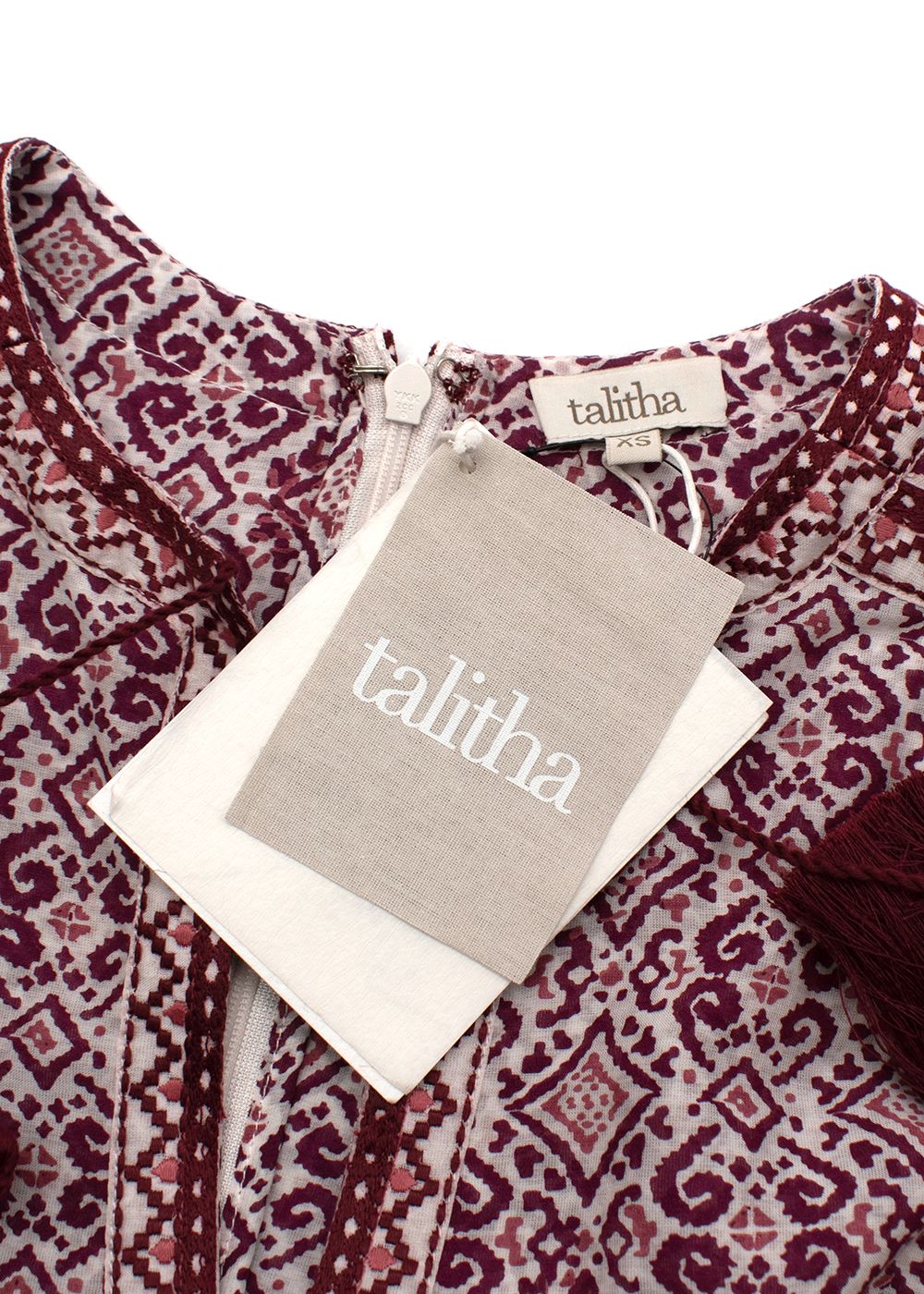 Talitha Burgundy Block Print Cotton Tunic Size XS