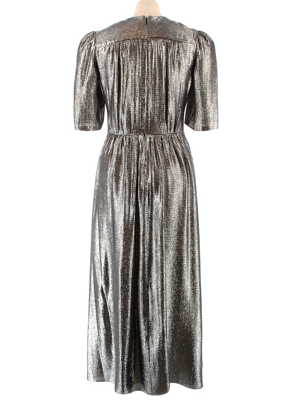 Preowned Julie De Libran Metallic Button-Down Tea Dress Size 36 silver glitter