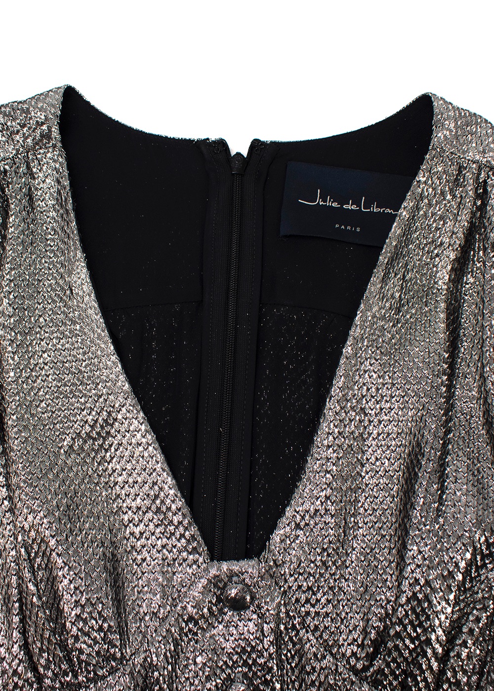 Preowned Julie De Libran Metallic Button-Down Tea Dress Size 36 silver glitter