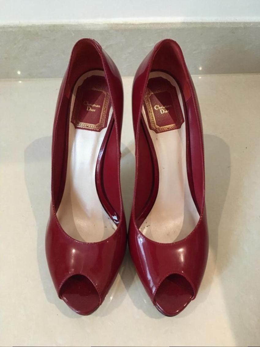 Preowned Dior Red Peep Toe Pumps Size 38 leather