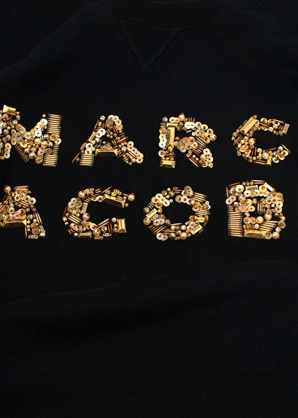 Preowned Marc Jacobs Black  Gold Beaded Logo Sweatshirt Size XS black gold cotton