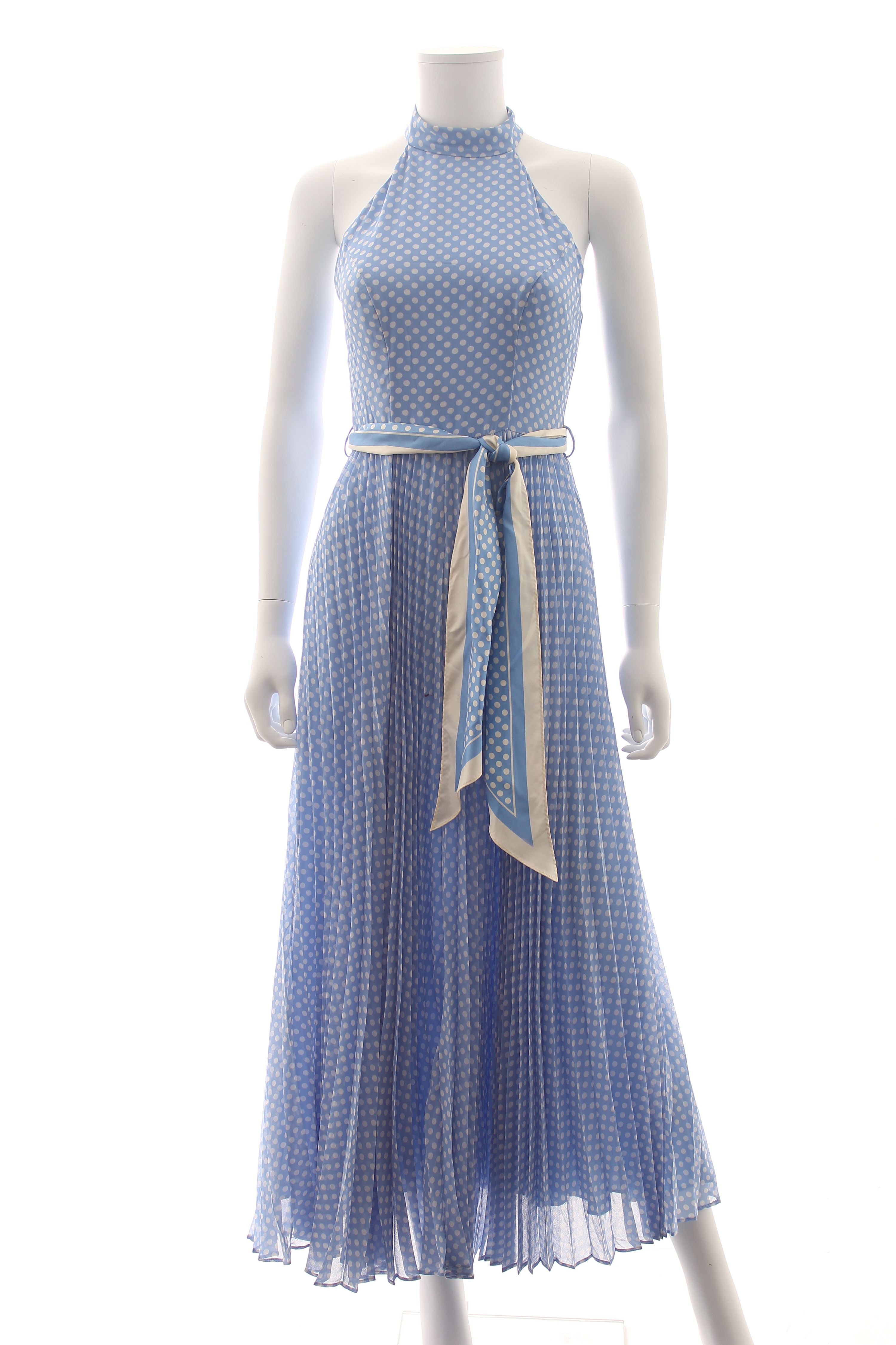 Preowned Zimmermann Blue Spotted Super Eight Halterneck Midi Dress Size XS polyester