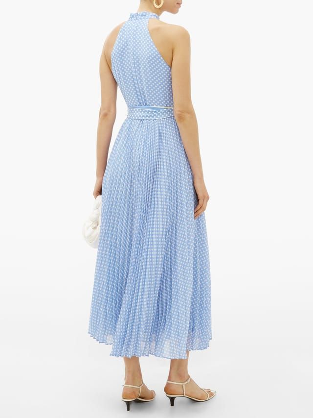 Zimmermann Blue Spotted Super Eight Halterneck Midi Dress Size XS