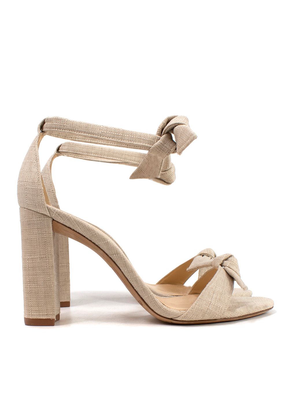 Preowned Alexandre Birman Clarita Bow-embellished Linen Sandals Size 39 Beige