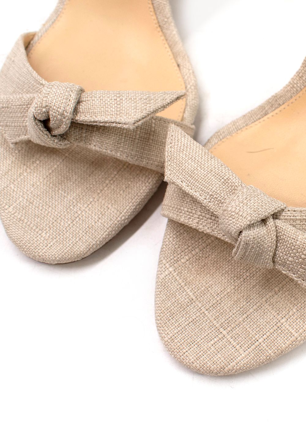 Preowned Alexandre Birman Clarita Bow-embellished Linen Sandals Size 39 Beige