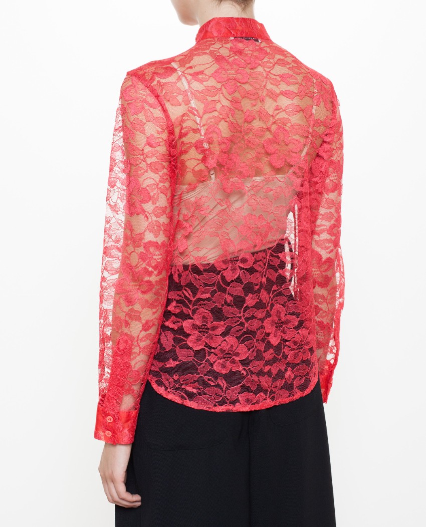 Preowned Christopher Kane Red Lace Sheer Blouse Size M