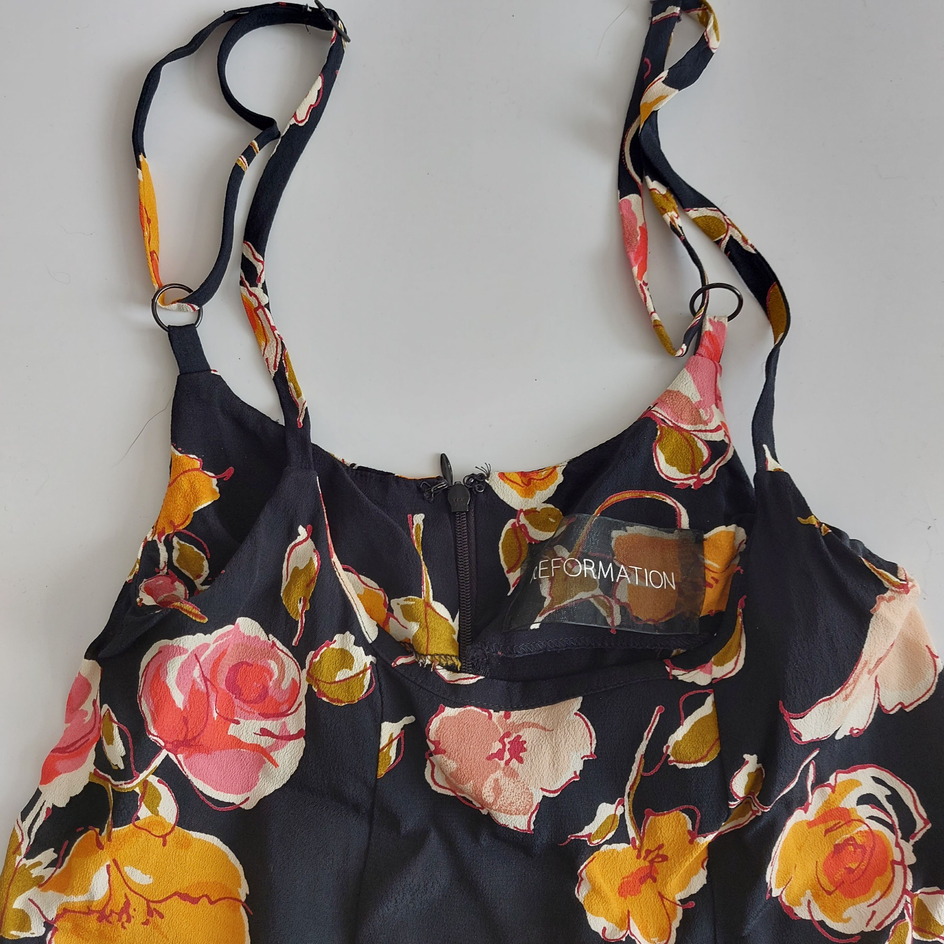 Preowned Reformation Black painterly floral crepe cami top Size XS recycled fabric