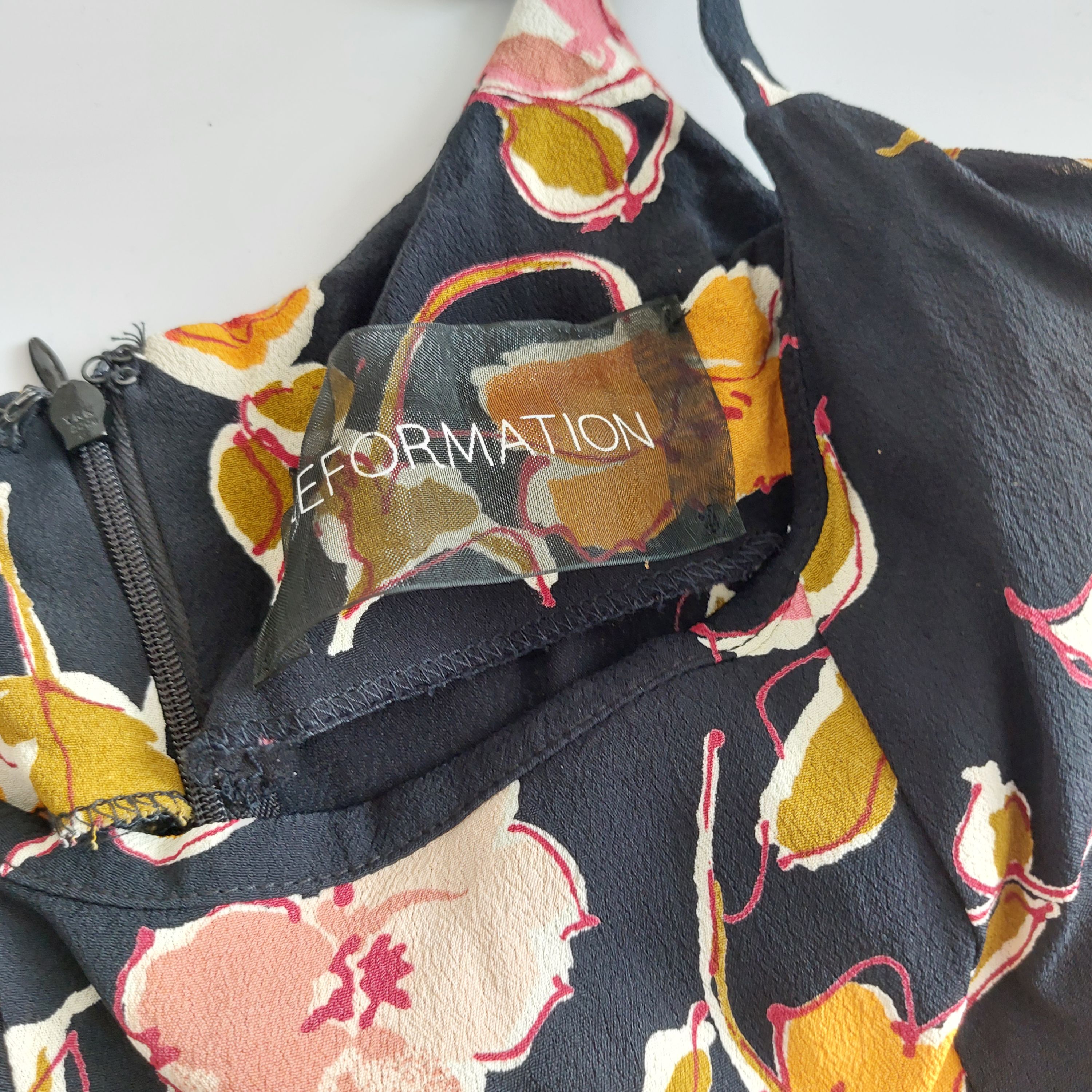 Preowned Reformation Black painterly floral crepe cami top Size XS recycled fabric