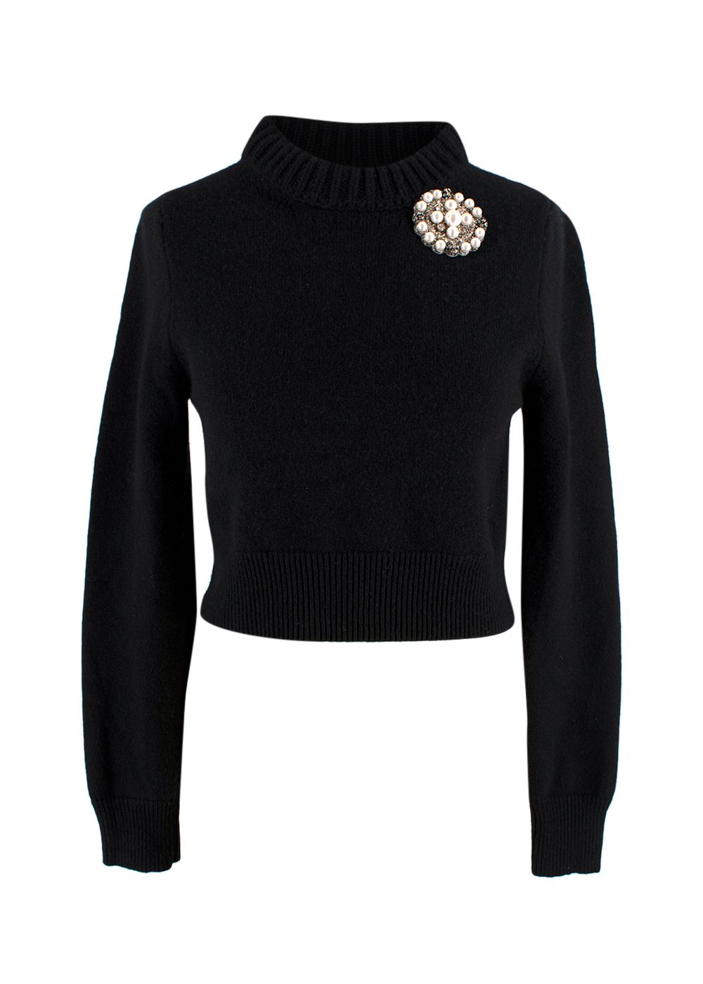 Preowned Alexander McQueen Black Brooch Detail Wool Jumper Size XS