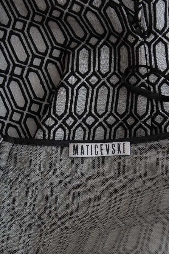 Preowned Maticevski Geometric Embroidered Silk Boned Top  Skirt Size XS Grey cotton