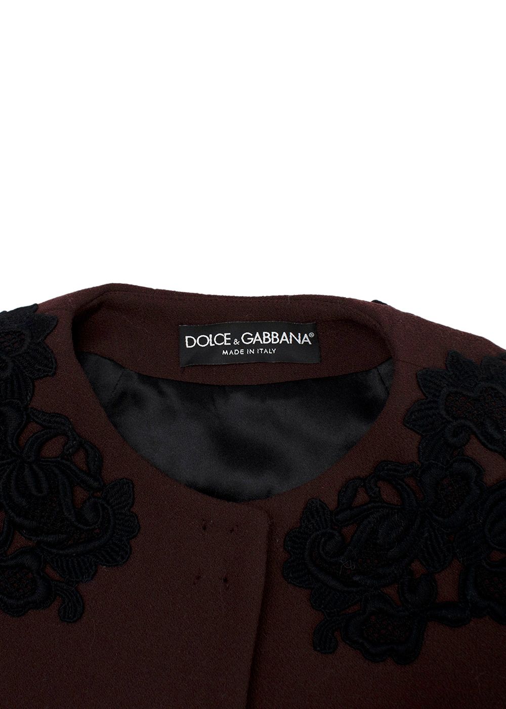 Preowned Dolce  Gabbana Chocolate Brown Jacket with Black Embroidery Size S wool