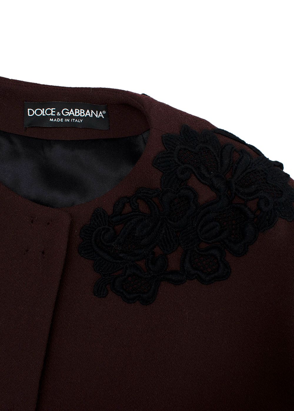 Preowned Dolce  Gabbana Chocolate Brown Jacket with Black Embroidery Size S wool