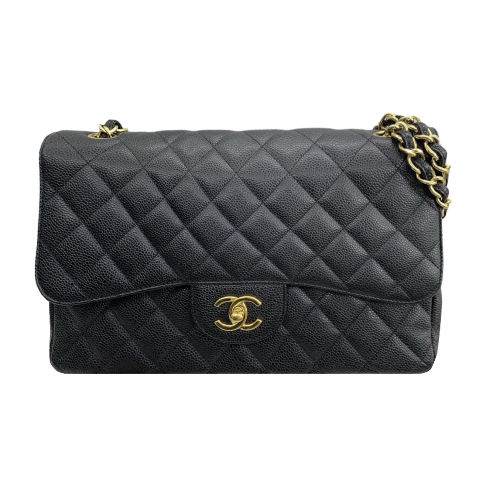 Preowned Chanel Black Caviar Leather Jumbo Double Flap Bag