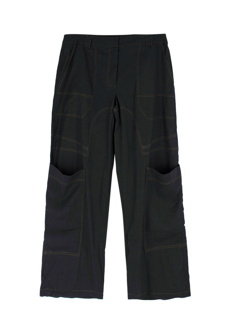 Cult Gaia Wynn High-Waist Cargo Trousers Size M black linen/rayon/spandex