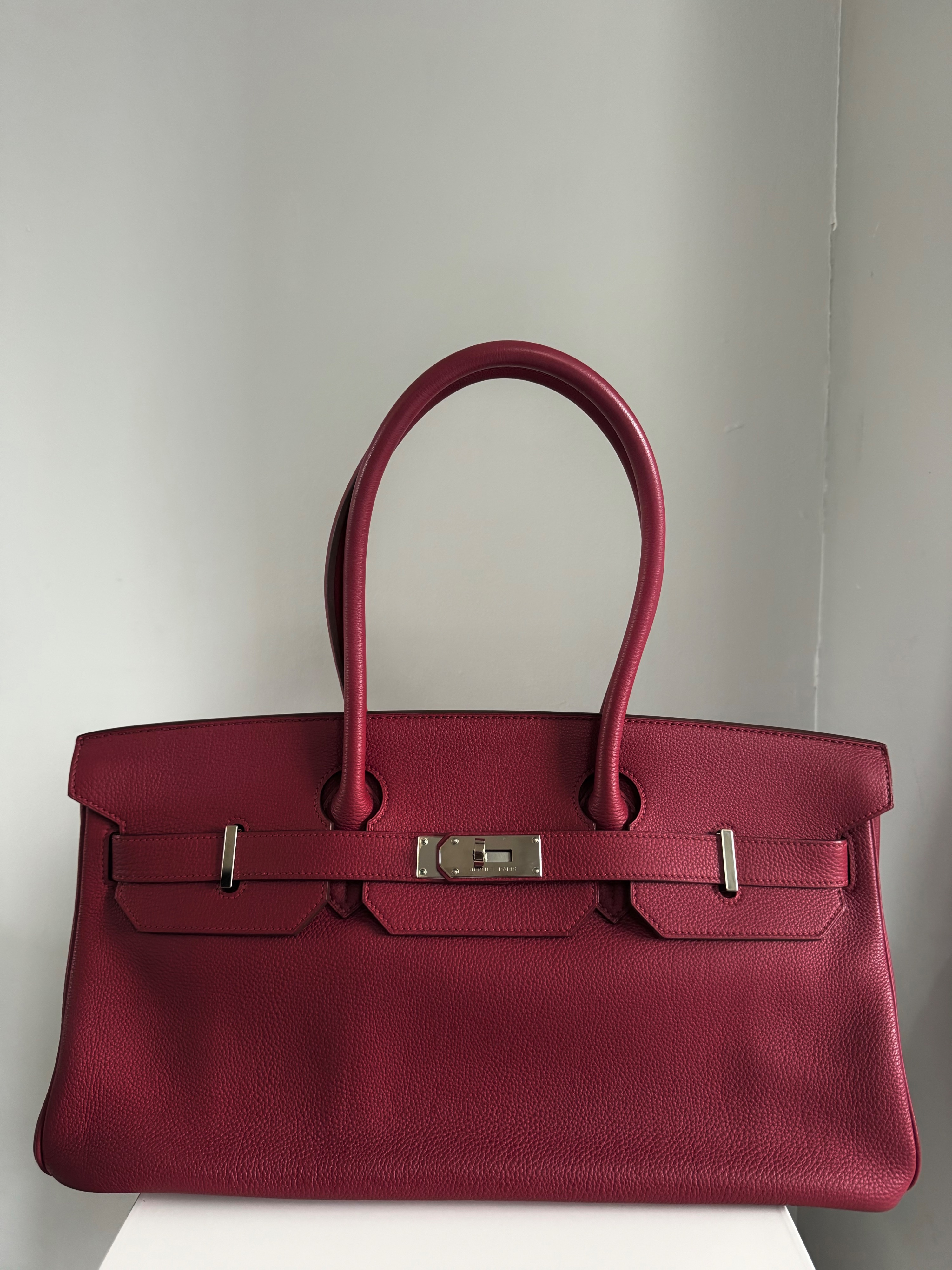 Preowned Hermes Shoulder Birkin in Rubis Togo Leather with Palladium Hardware Rubis / red