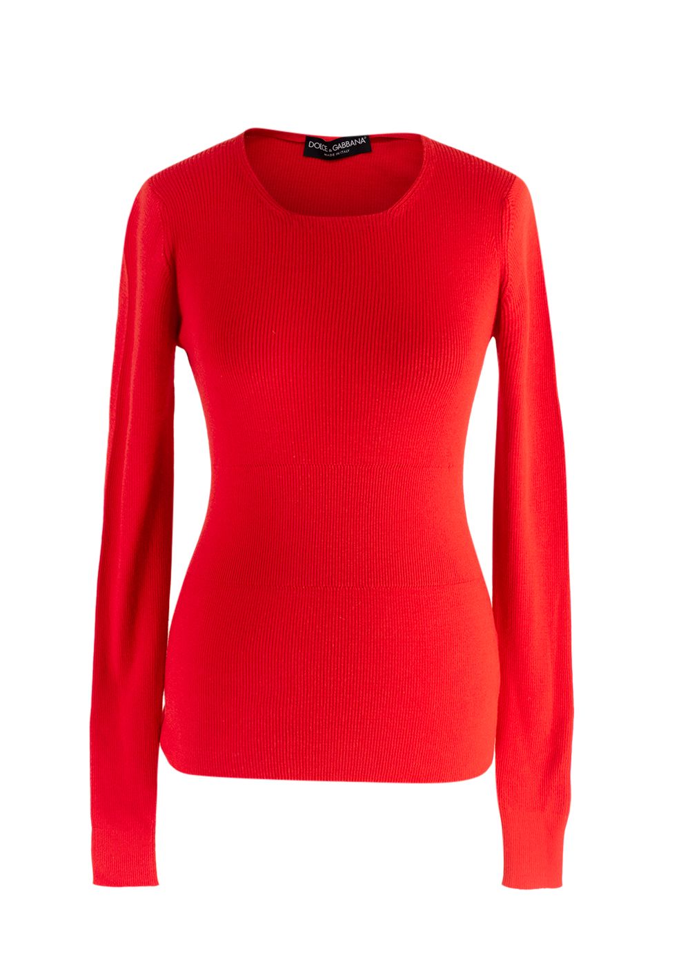 Dolce  Gabbana Red Ribbed Fine Knit Cashmere Jumper Size XS cashmere/silk