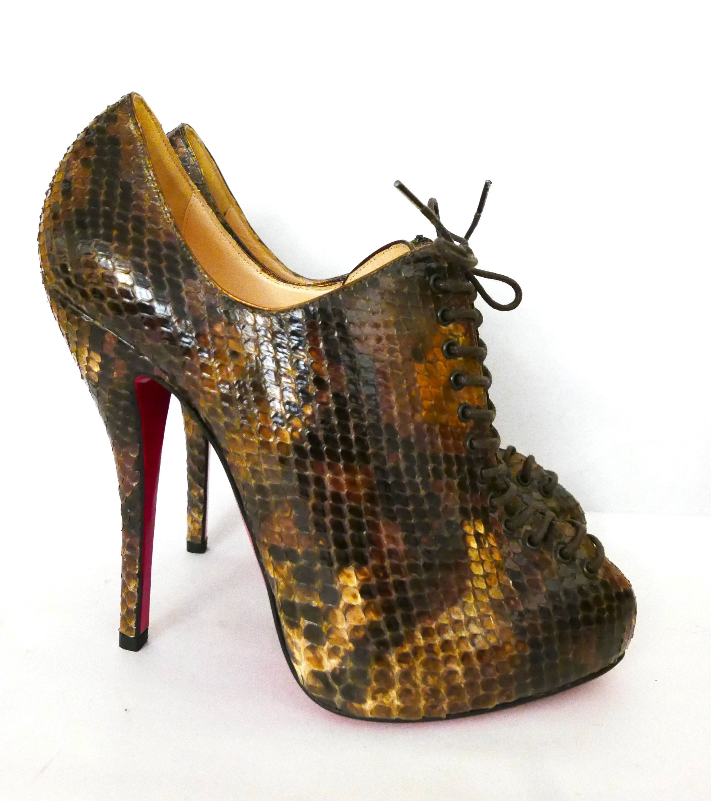 Christian Louboutin Python Trous 120mm Ankle Boots Size 39 Brown