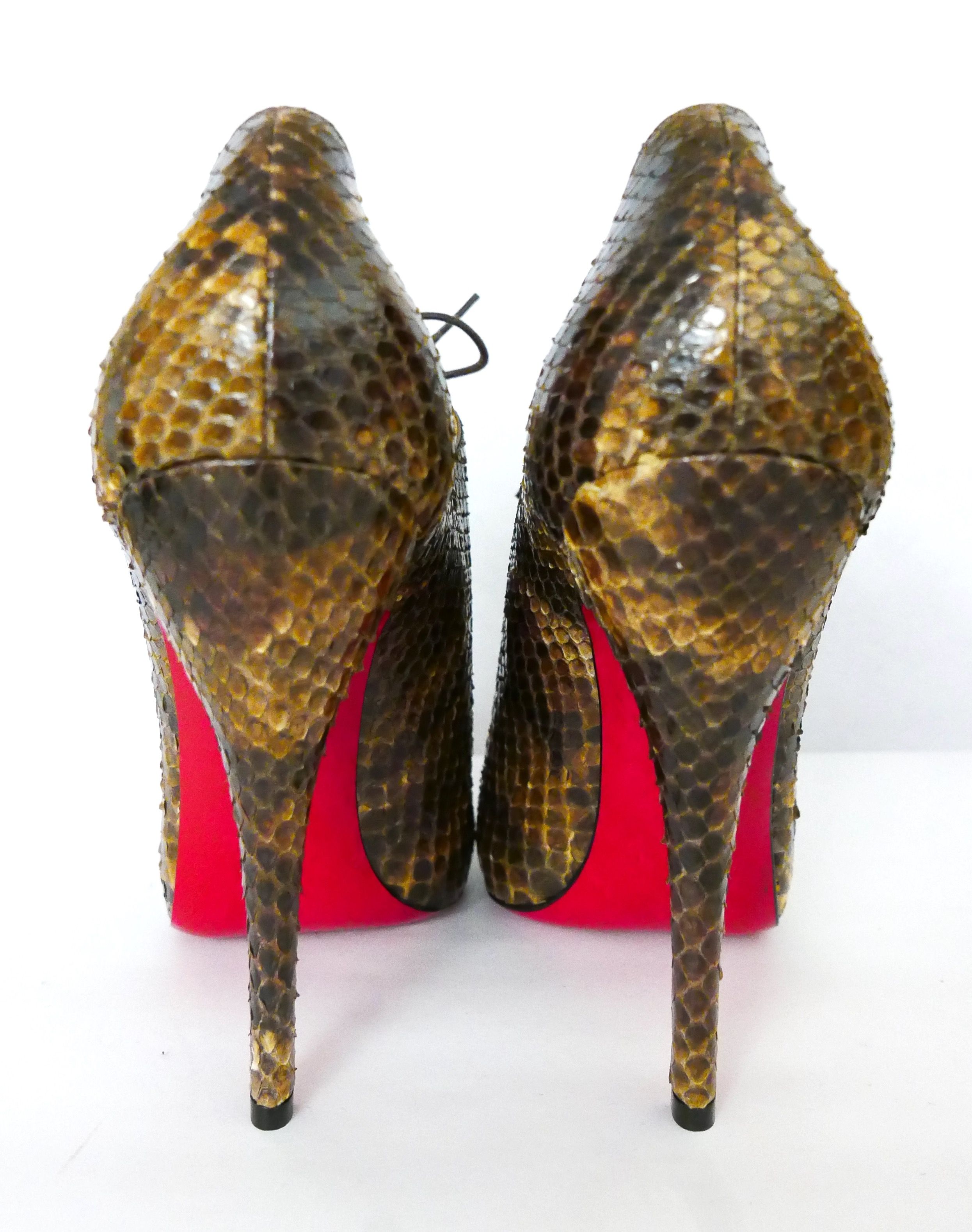 Christian Louboutin Python Trous 120mm Ankle Boots Size 39 Brown