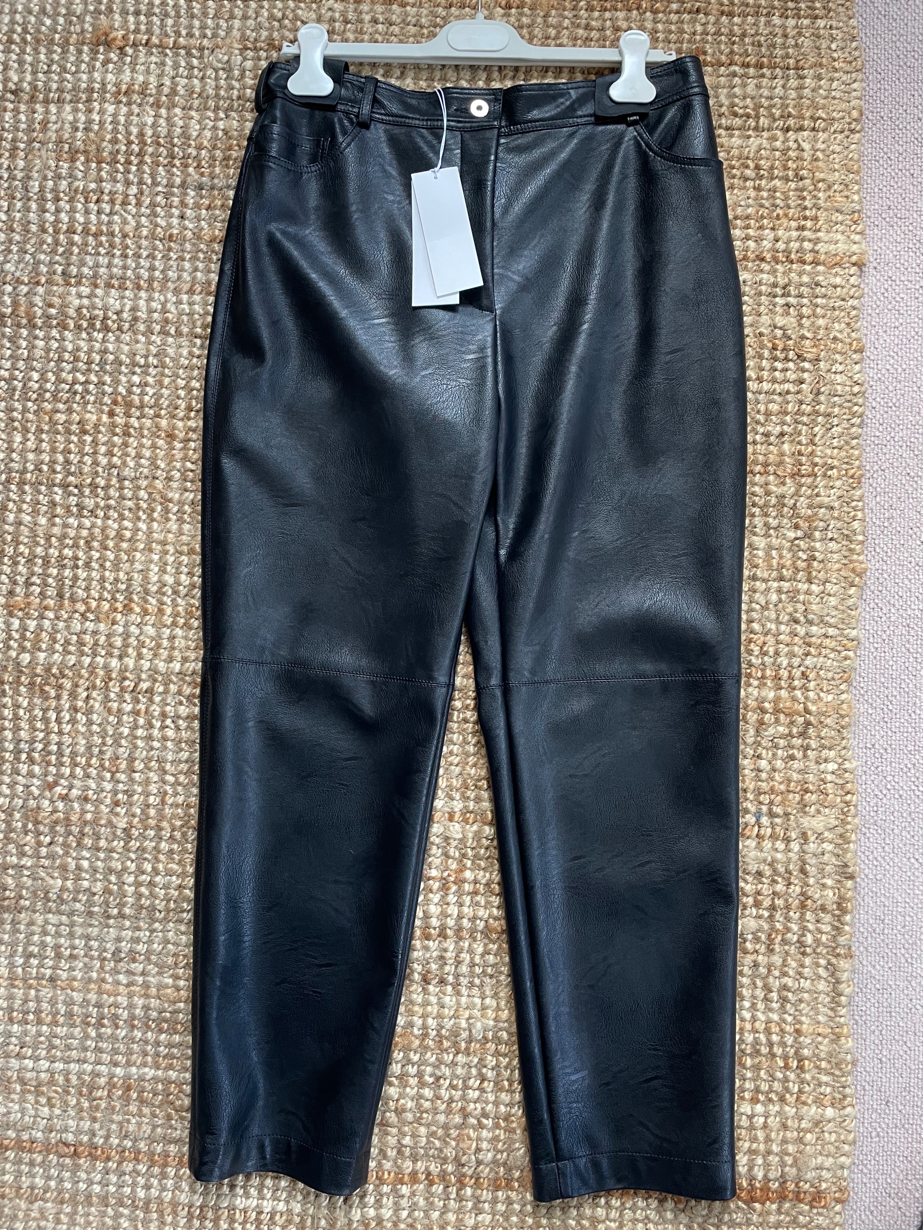 Stella McCartney Vegan Leather Straight Leg Trousers Size M Black