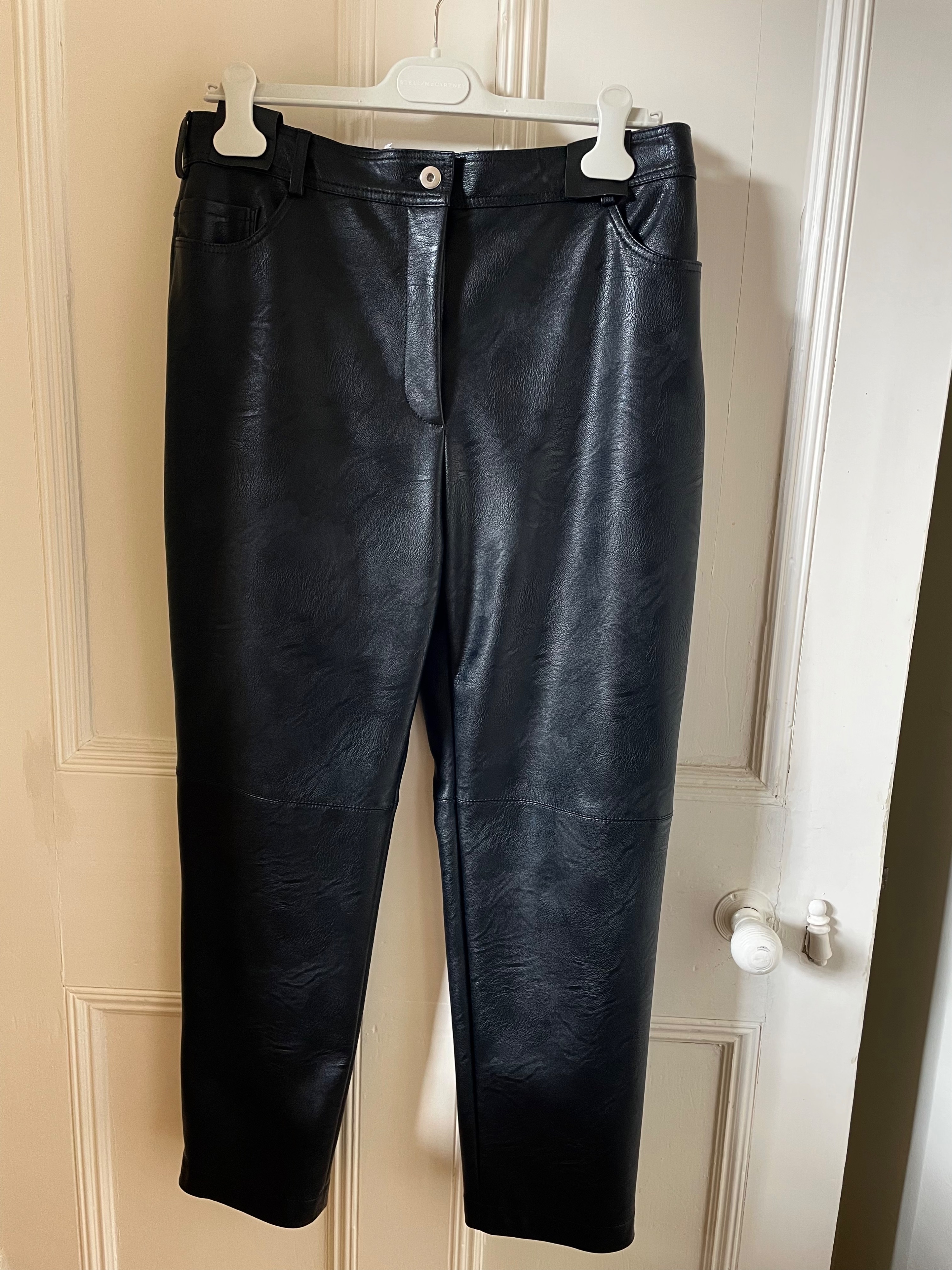 Stella McCartney Vegan Leather Straight Leg Trousers Size M Black