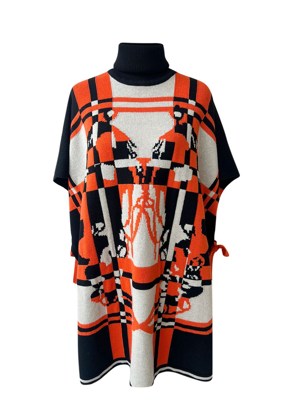 Hermes Orange and Black Cashmere Poncho Black Orange