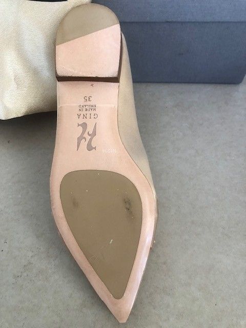 Gina Champagne Gold Satin Mules Size 35 beige satin upper/leather sole/insole