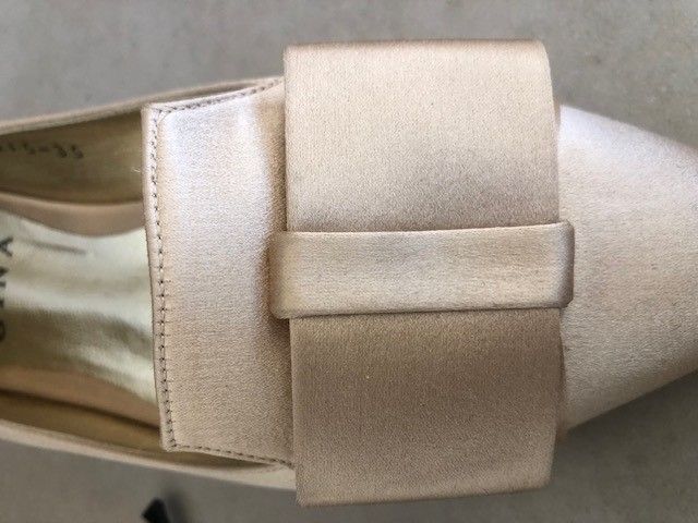 Gina Champagne Gold Satin Mules Size 35 beige satin upper/leather sole/insole